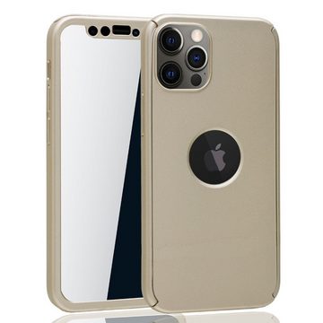 König Design Handyhülle Apple iPhone 12 / 12 Pro, Apple iPhone 12 / 12 Pro Handyhülle 360 Grad Cover Displayschutz Full Cover Gold