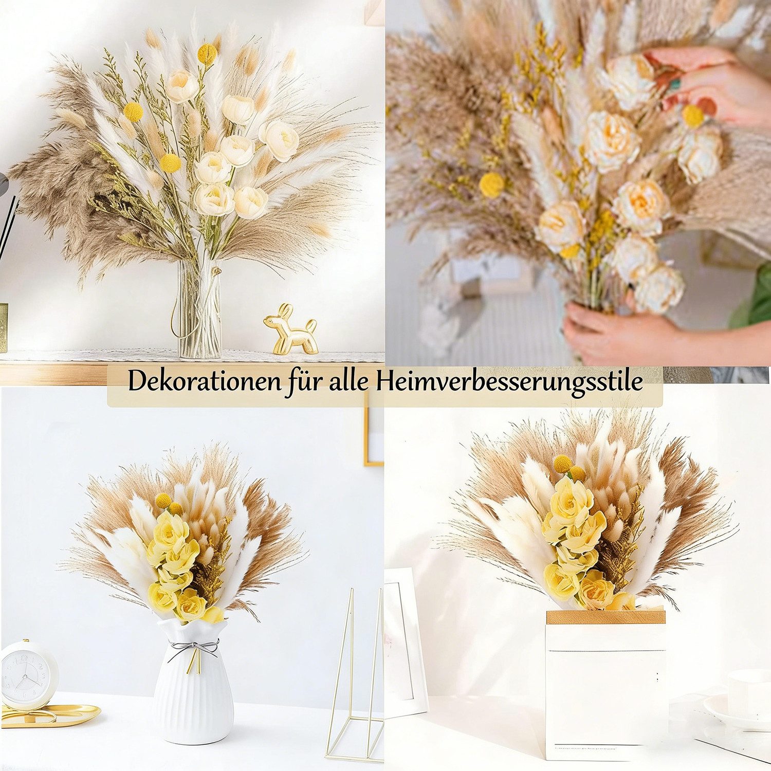 Trockenblume Natürliche Pampasgras Deko 100 Stück DIY Trockenblumen für Pampasgras, Toomoke, Höhe 43 cm, Ideal for Boho Wohnzimmer-Schlafzimmer-und Vasen Deko – Bild 5 von 5