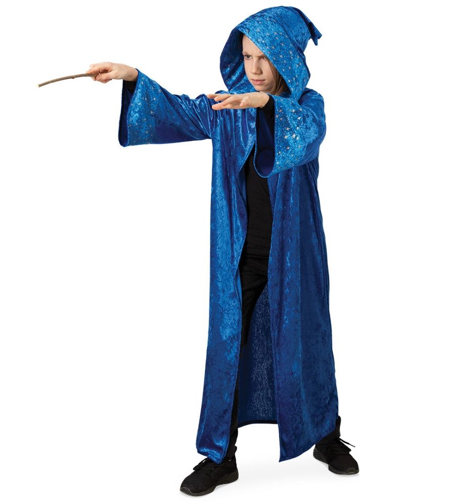 Fries Zauberer-Kostüm Kinder Zauberer Kostüm Mantel mit Kapuze Blau Karneval Fasching Party, Hohe Qualität