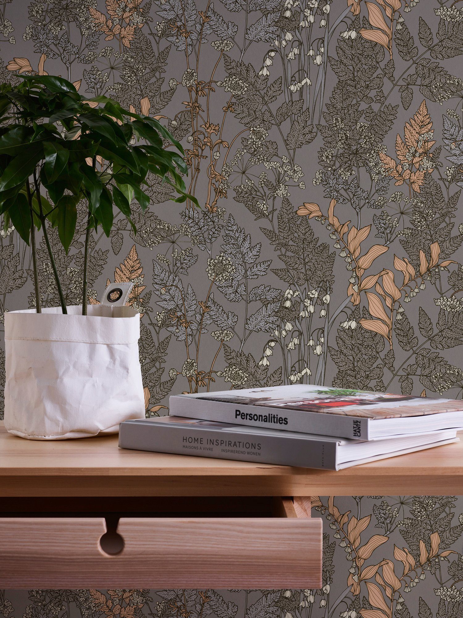 Paper Impression, Vliestapete Blumen Architects glatt, grau/beige/gelb Floral floral, botanisch, Tapete
