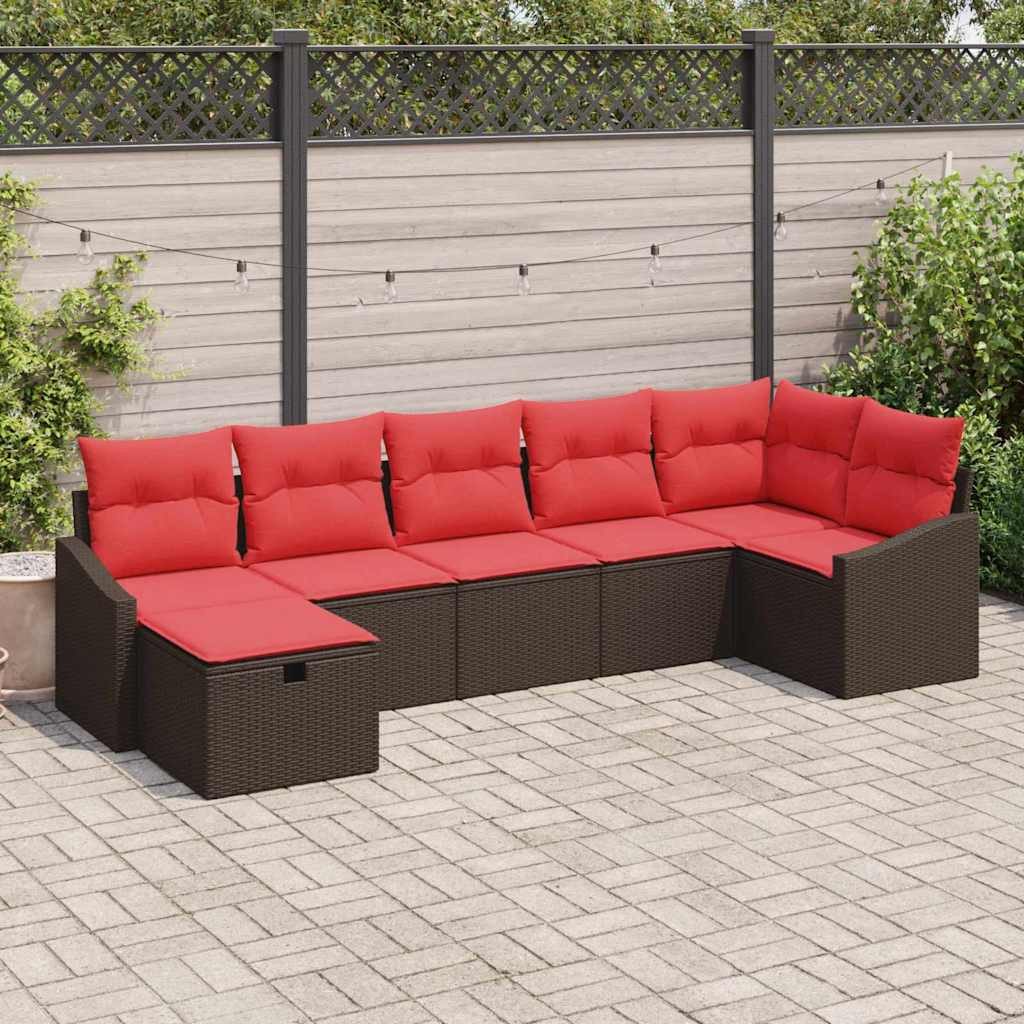 vidaXL Gartenlounge-Set Sofa Set mit Kissen mit Speicher Braun Poly-Rattan, (7-tlg)