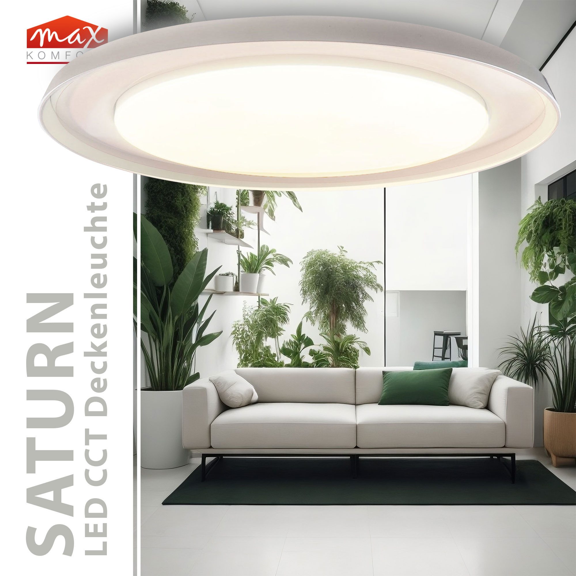 Maxkomfort LED Deckenleuchte Dimmbar mit Fernbedienung 48W - 3 Lichtfarben wechselbar, LED fest integriert, Warmweiß/Kaltweiß/Neutralweiß, Moderne Deckenlampe - 3000K/4000K/6500K Ultraflach Rund ∅55cm