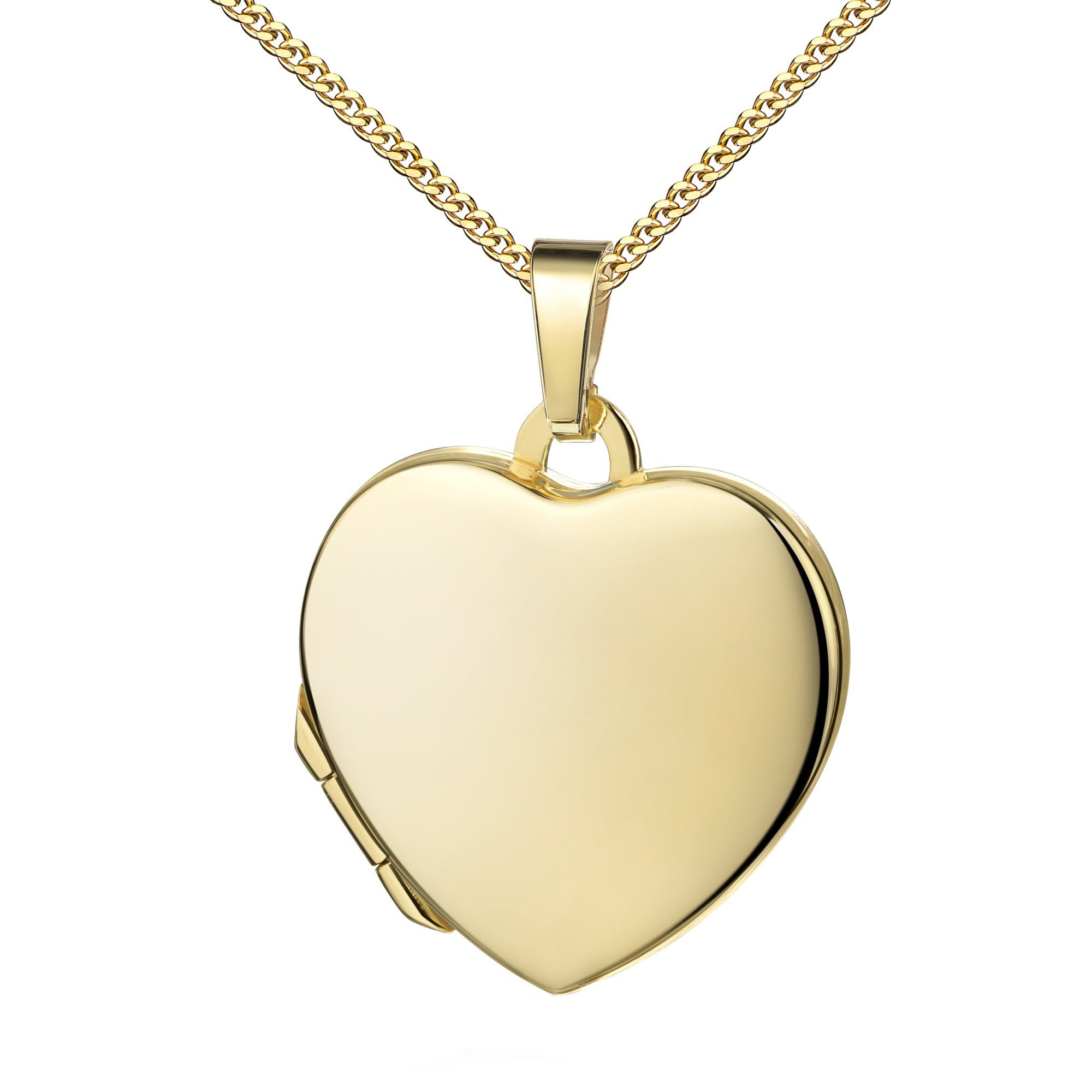 JEVELION Medallionanhänger Medaillon Gold 750 Amulett Anhänger Herz zum Öffnen für 2 Fotos (Fotomedaillon, für Damen und Mädchen), Mit Kette vergoldet - Länge wählbar 36 - 70 cm oder ohne Kette.