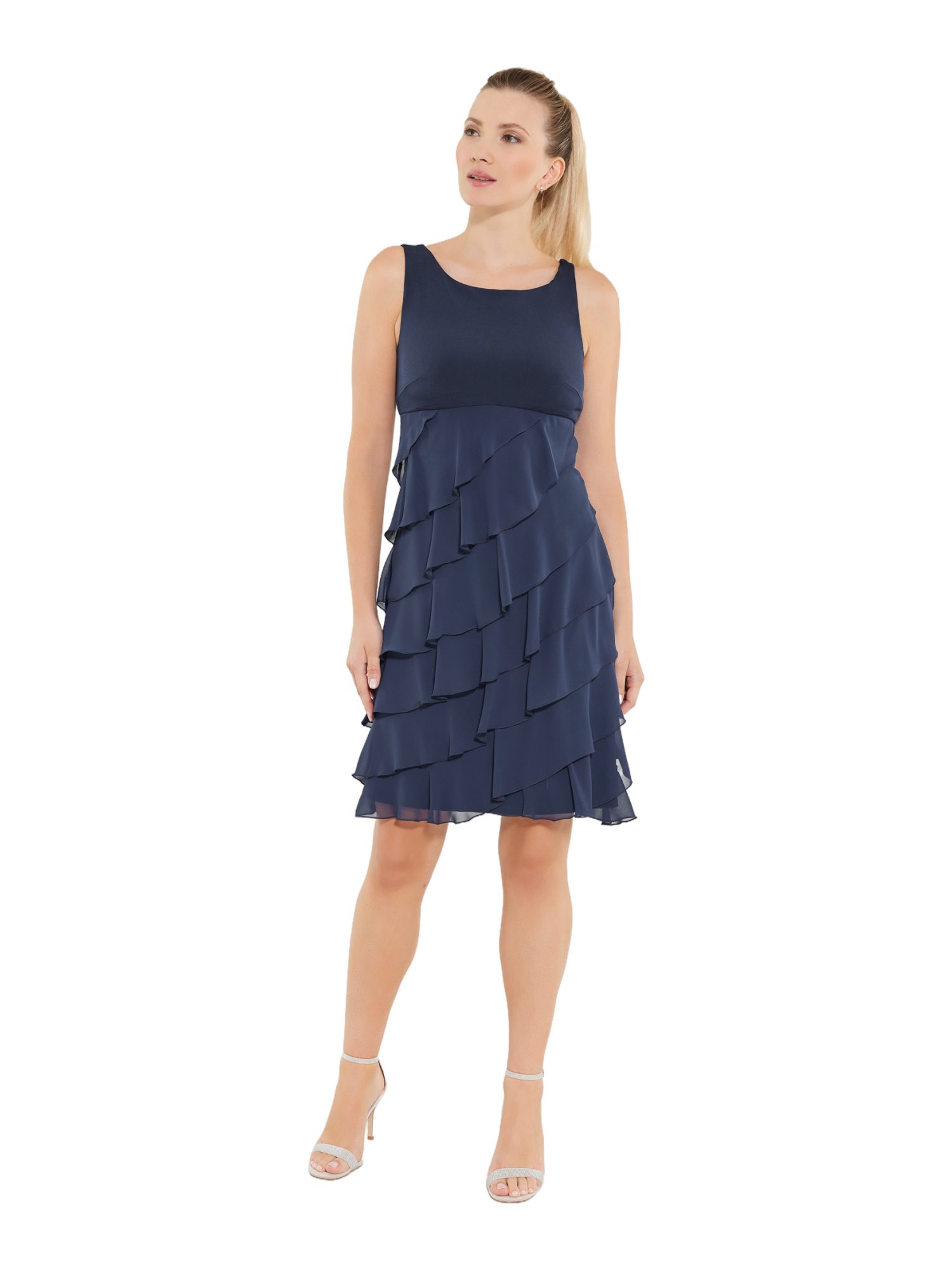SWING Minikleid blau,Festlich,Polyester,Unifarben,U-Boot,Ärmellos,Slim Fit