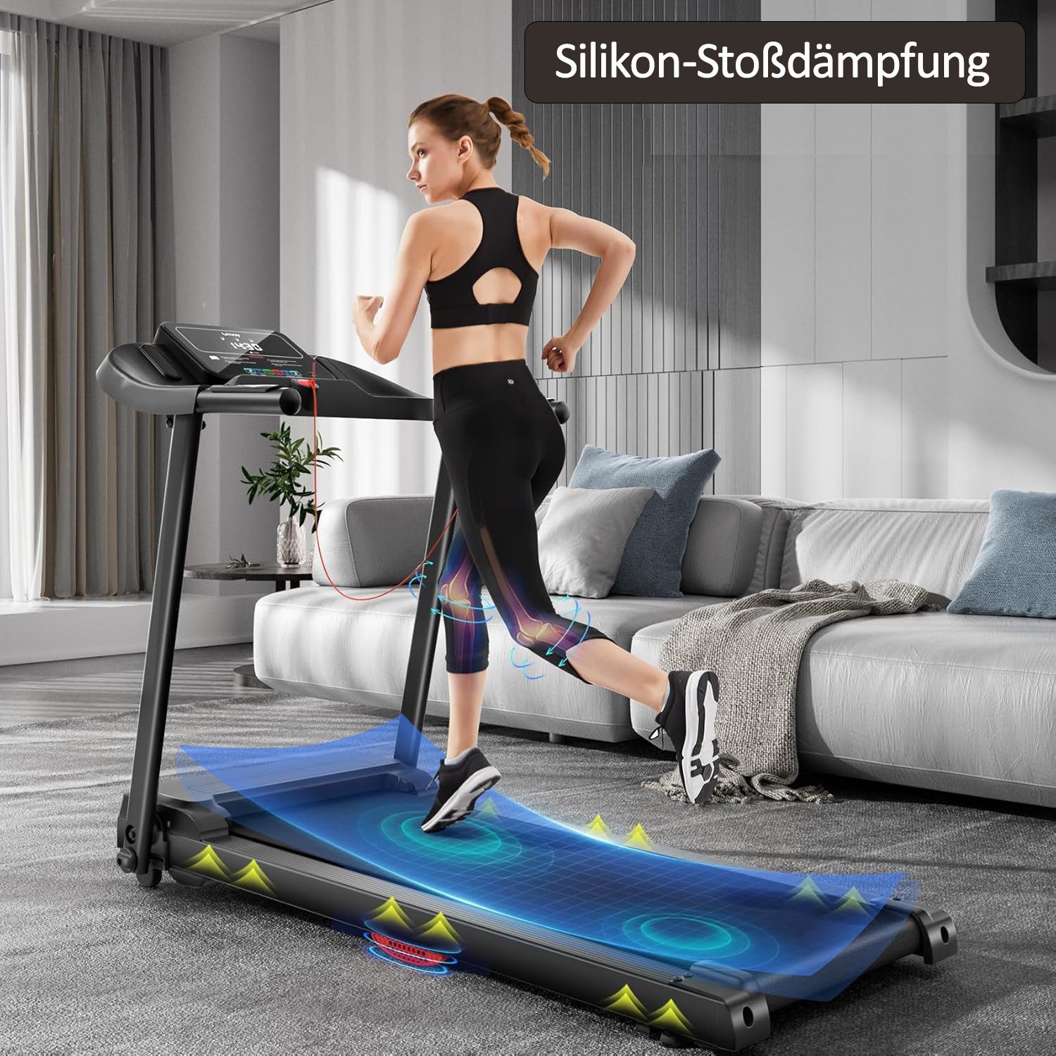 BAYMATE Laufband 12 voreingestellte Programme Für Zuhause (mit Trinkfaschenhalter), Laufbänder 14KM/H, Max Belastung 140KG – Bild 4 von 5