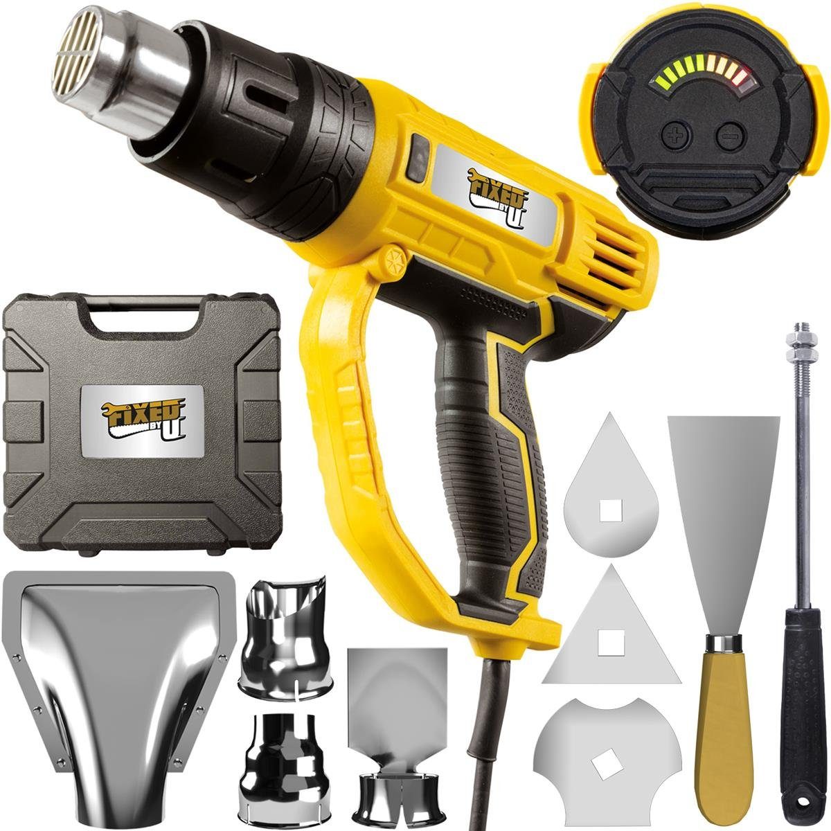 Grizzly Tools Heißluftgebläse Heißluftpistole im Koffer mit LED-Anzeige, Heißluftfön, 60-600° C, bis max. 600 °C
