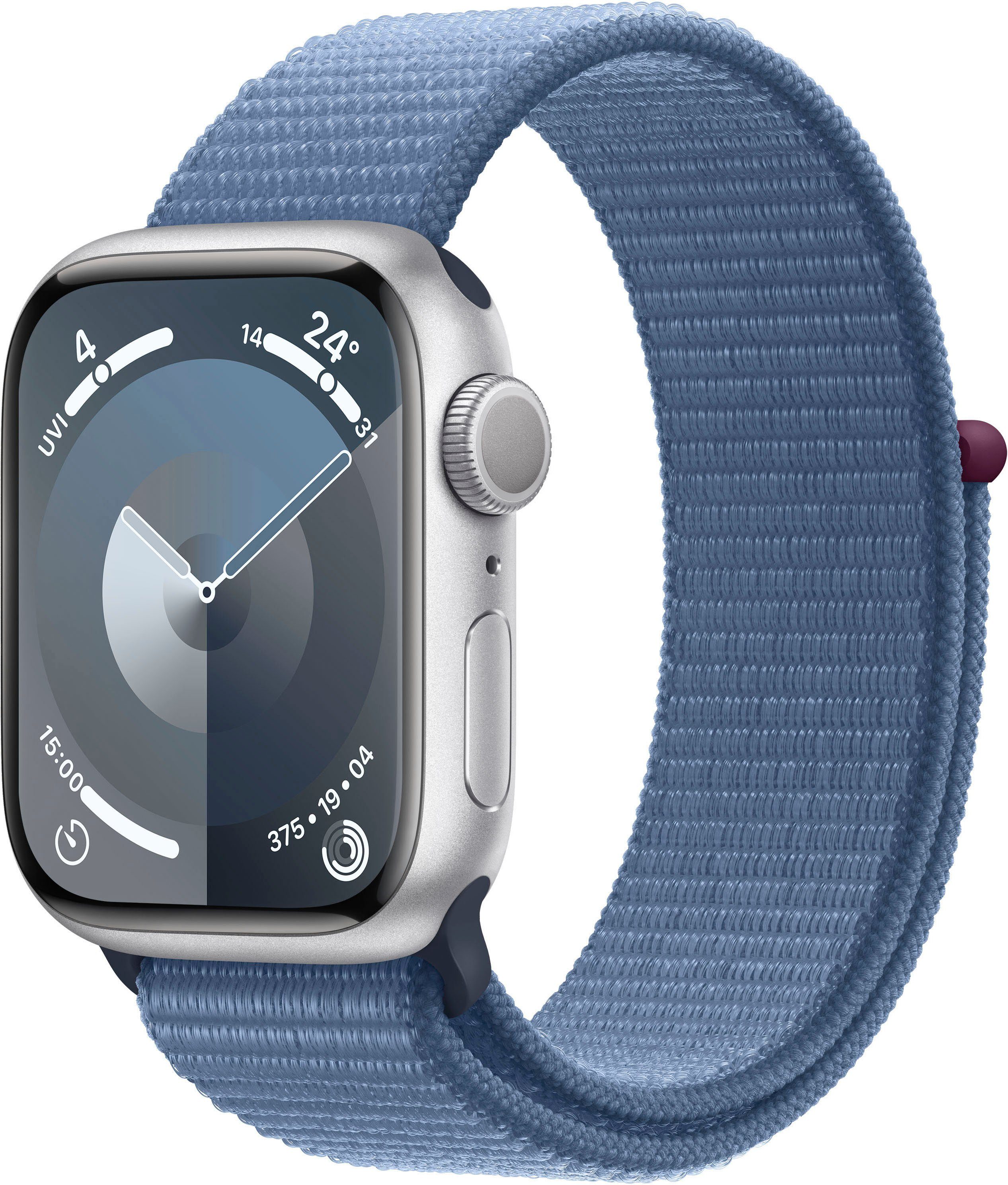 Apple Watch Series 9 GPS Aluminium 41mm Smartwatch (4,1 cm/1,69 Zoll, Watch OS 10), Sport Loop Winter Blau | Silber | Apple Watch