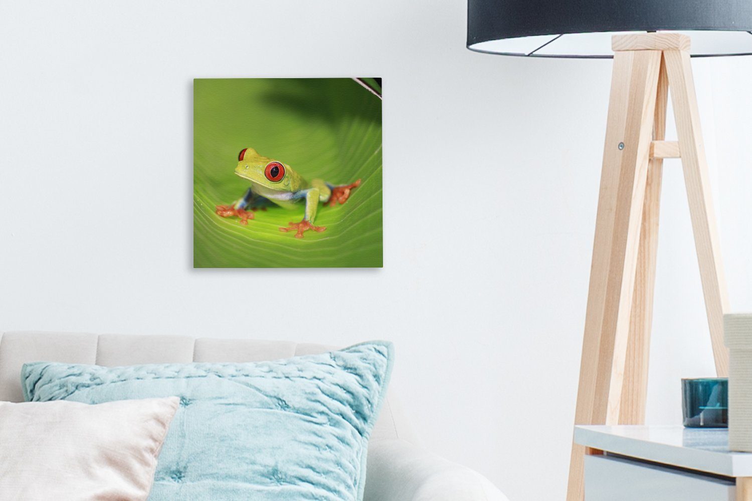 OneMillionCanvasses® Leinwandbild Blatt Leinwand Schlafzimmer Wohnzimmer Bilder in Rotaugen-Ara-Frosch einem für auf (1 Costa Rica, St)