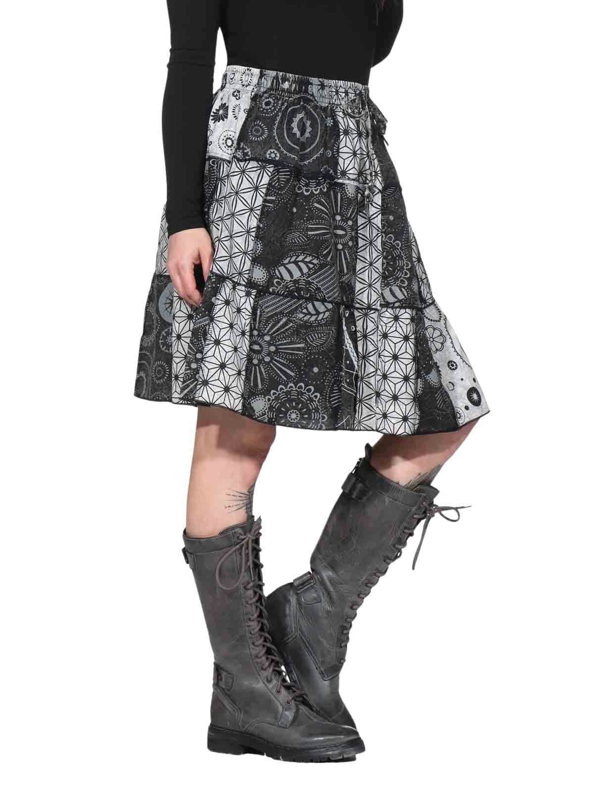 Sommerrock Damen Rock Knielanger Patchwork Boho Goth Baumwolle Vintage