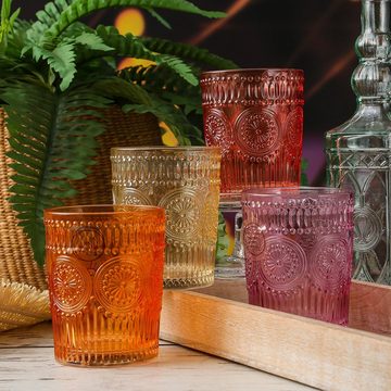 MARELIDA Glas Trinkglas orange 280ml Wasserglas Saftglas Vintage Boho Blumenmuster, Glas