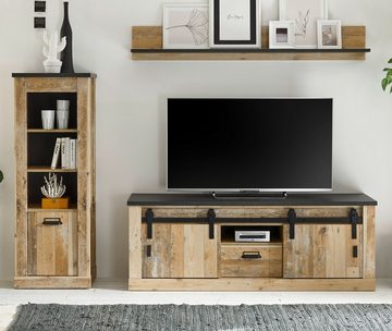 Furn.Design Wohnwand Stove, (Wohnzimmer Set in Used Wood und Anthrazit, 3-teilig, 230 x 170 cm), mit Schiebetüren und Soft-Close