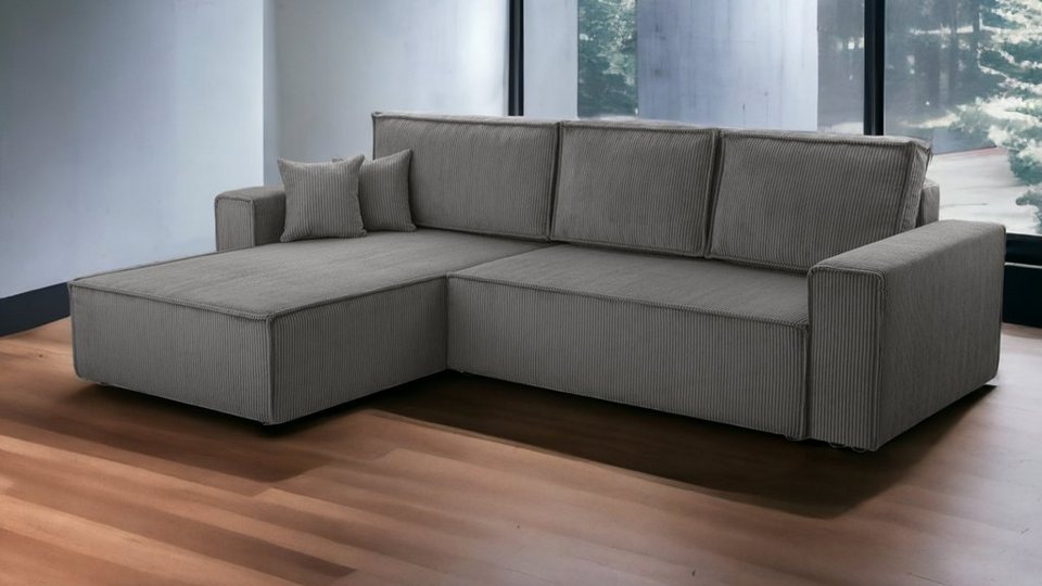 DD-COLLECTION Ecksofa Wohnlandschaft Gera XL Größe, Grau, Cappuccino, mit  Bettfunktion, Ottomane Rechts Links Universell, CORD-Bezug