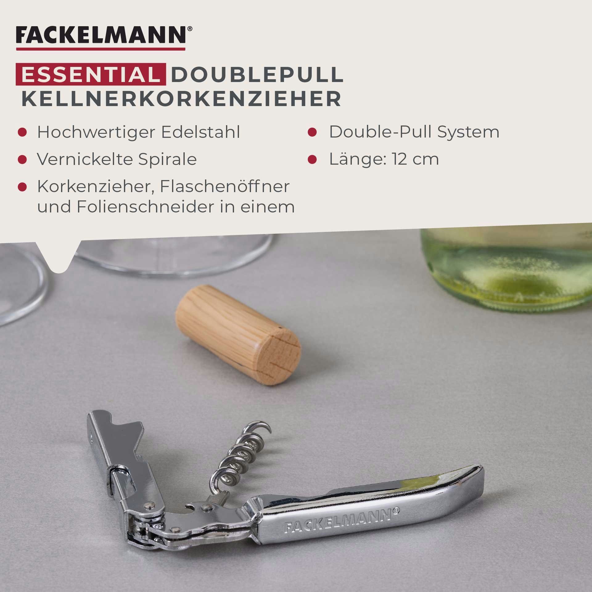 FACKELMANN Korkenzieher Kellnerkorkenzieher, Flaschenöffner, Double-Pull System