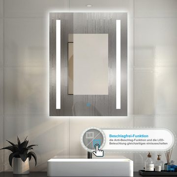duschspa Badspiegel mit LED Beleuchtung Touch-Schalter 45-80 cm, Beschlagfrei