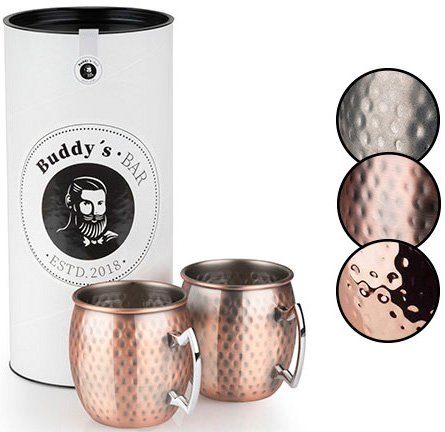 Buddy's Becher Buddy´s Bar, 2-tlg., Edelstahl, Moscow Mule Becher, 500 ml, hochwert. Edelstahl, Hammerschlag-Effekt