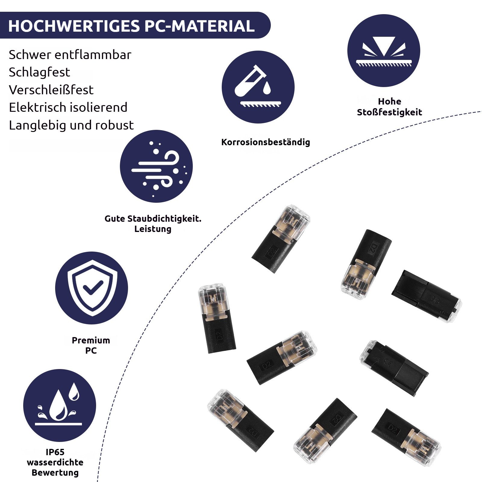 BlingBin Kabelverbinder-Sortiment 100 Stück 2‑polige Kabelsteckverbinder, wasserdicht hitzebeständig, 100er Set, 100-tlg., 100 Stück 2-Polig Kabel Steckverbinder Stecker, für 18‑24 AWG LED‑Streifen Verlängerungskabel