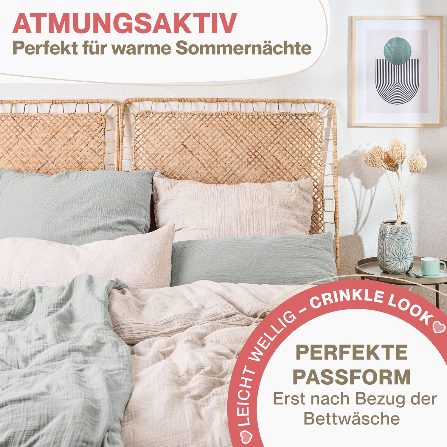 Blumtal Kissenbezug Musselin Kissenbezug - Oeko-TEX zertifiziertes Musselin Kopfkissen, (2 Stück), 100% Baumwolle
