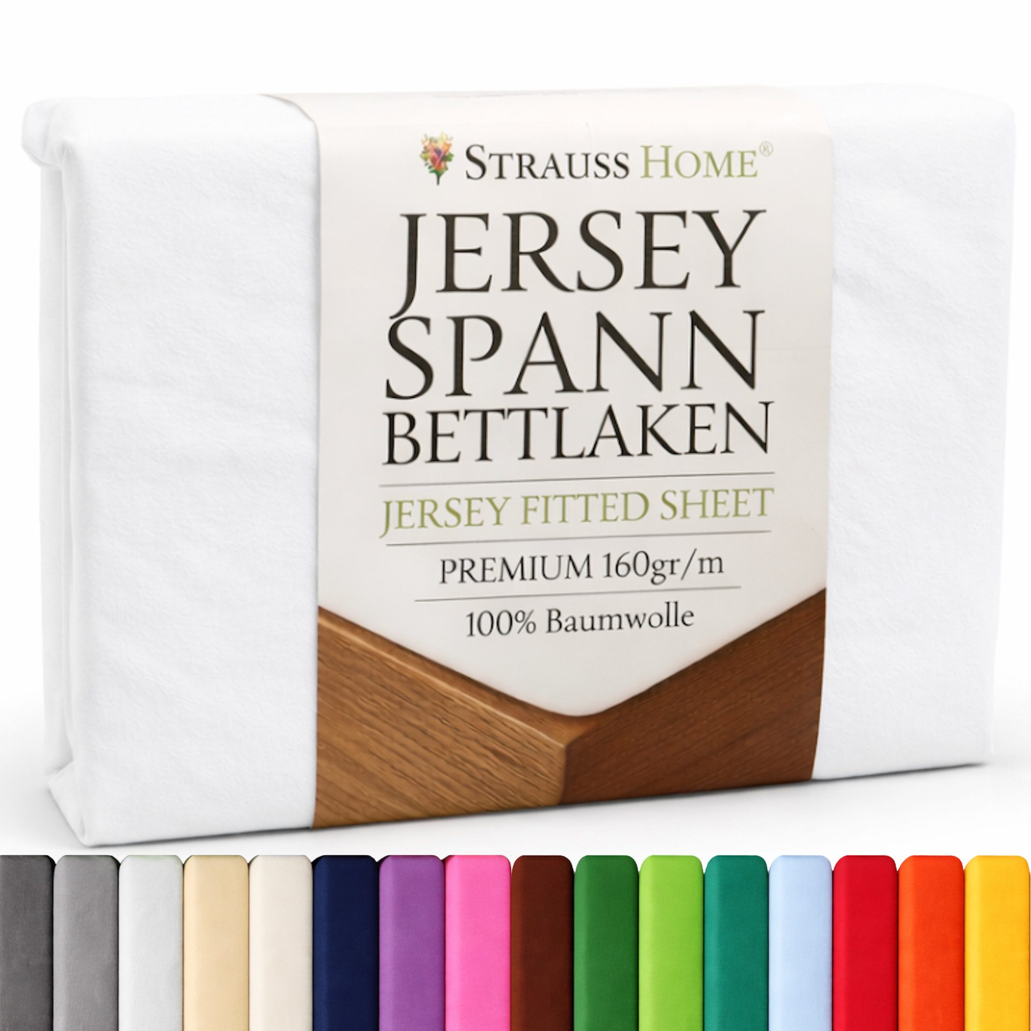 Strauss Home Spannbettlaken Premium 160 g/m² Gekämmte Baumwolle Jersey in Hotelqualität, Gummizug: Rundumgummi, OEKO-TEX®-zertifiziert - Hotelqualität – Formstabil & Langlebig