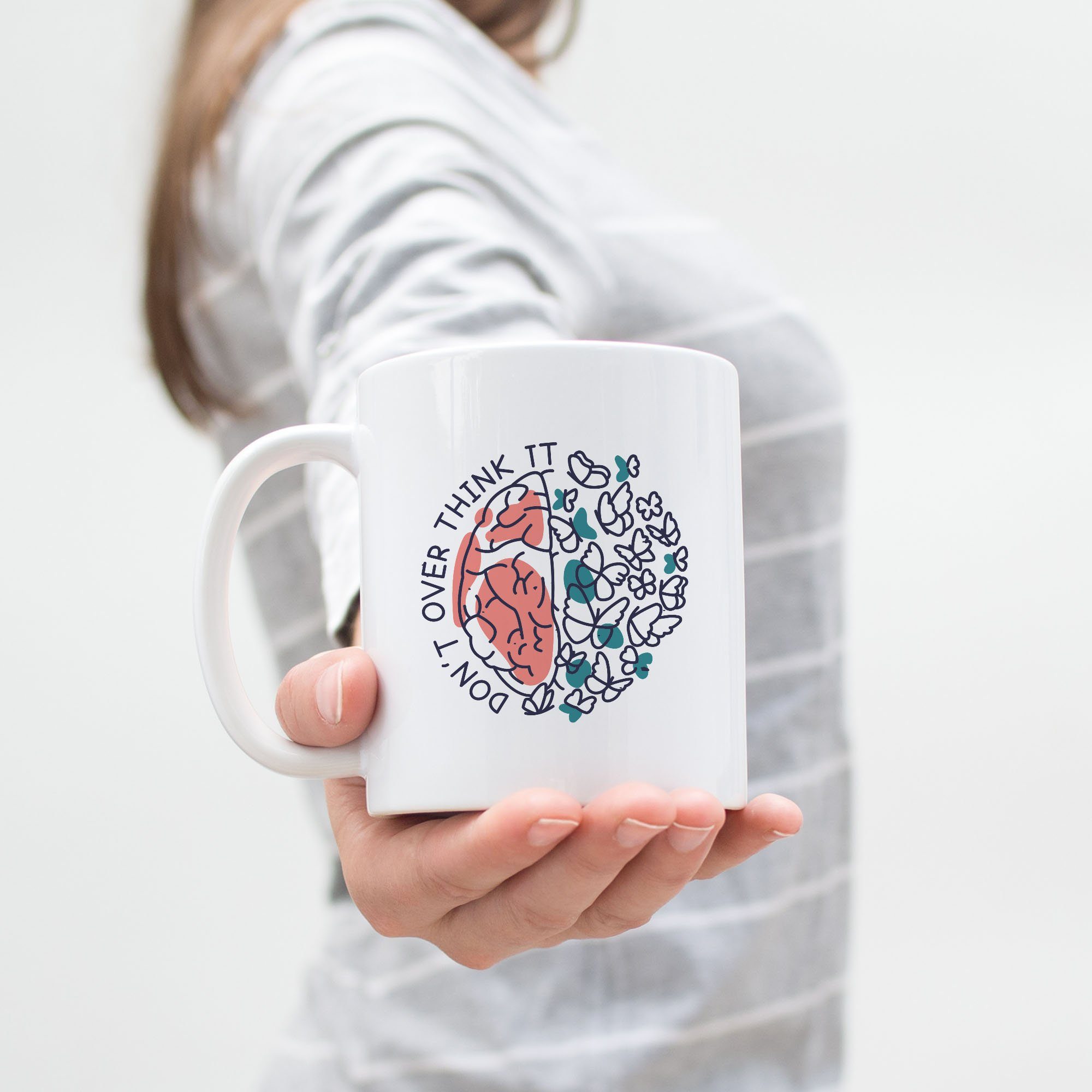 Overthink Tasse Tasse Gehirn Don't Positiv-Denken Health Weiß Hey!Print Selbstbewusstsein Spruch Mental