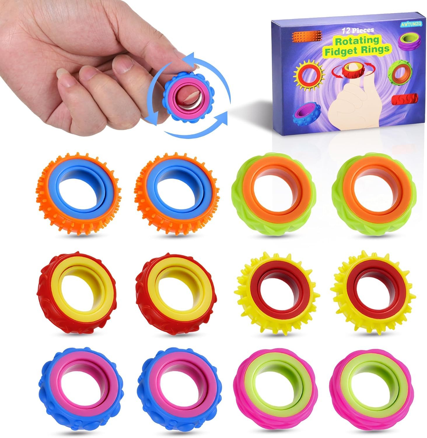 FELIXLEO Fidget Spinner 12 Stück Sensorische Finger Ringe Fidget Spinner gegen Angst Stress