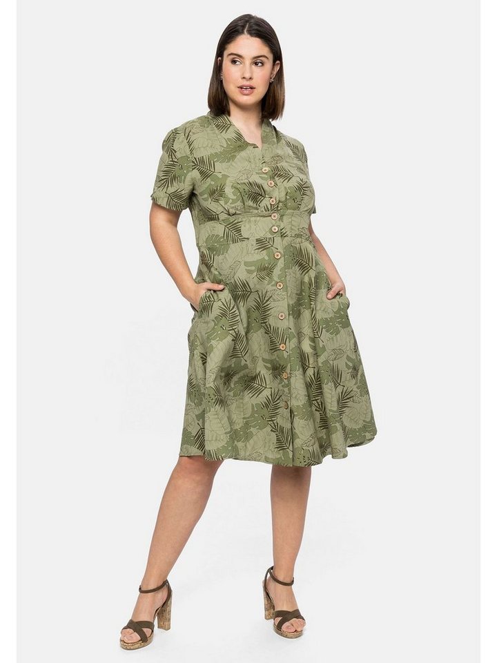 Sheego Blusenkleid Große Größen mit Blätterprint und Knopfleiste