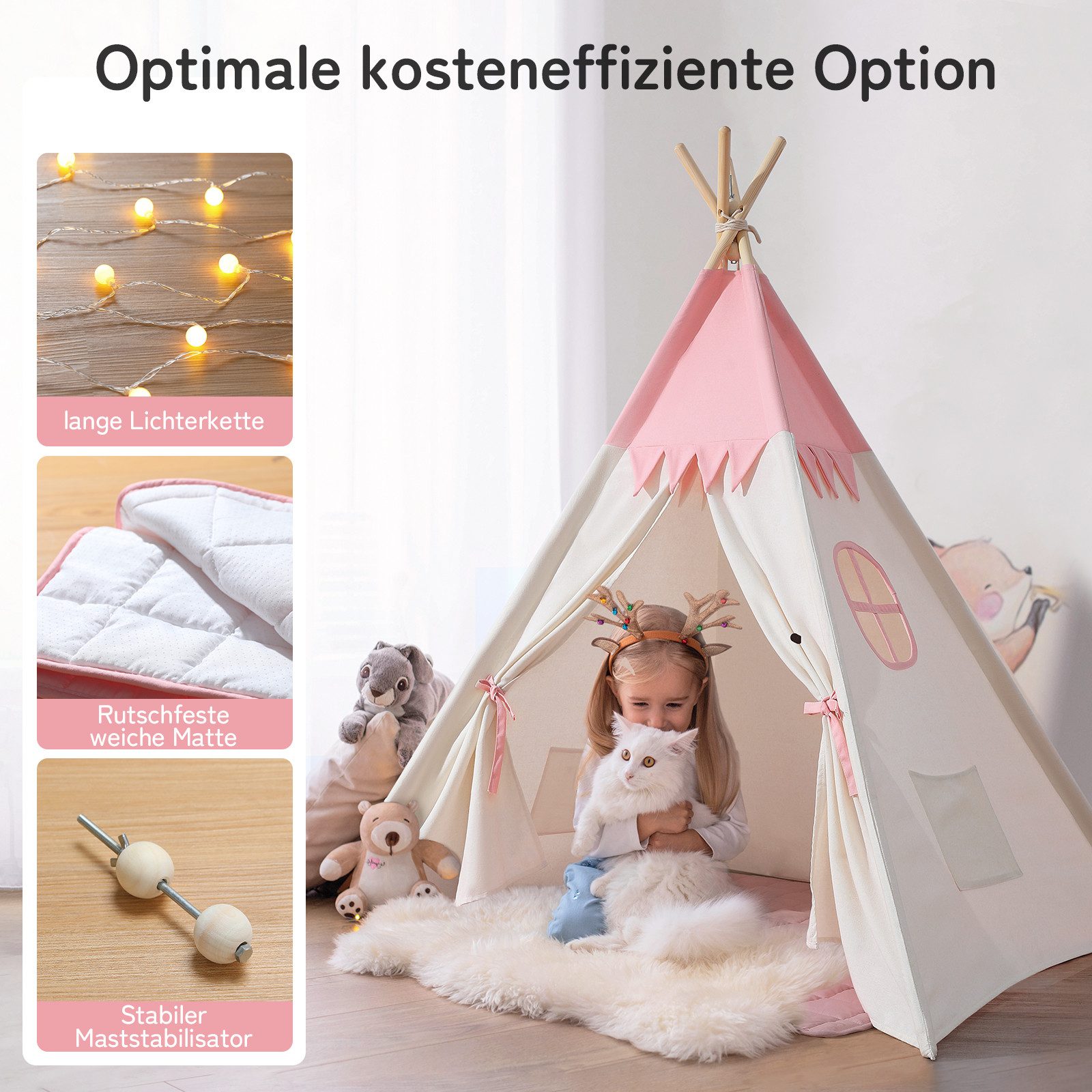 besrey Spielzelt Tipi Zelt für Kinder, Tippi Kinderzelt, Kindertipi +Lichte günstig online kaufen