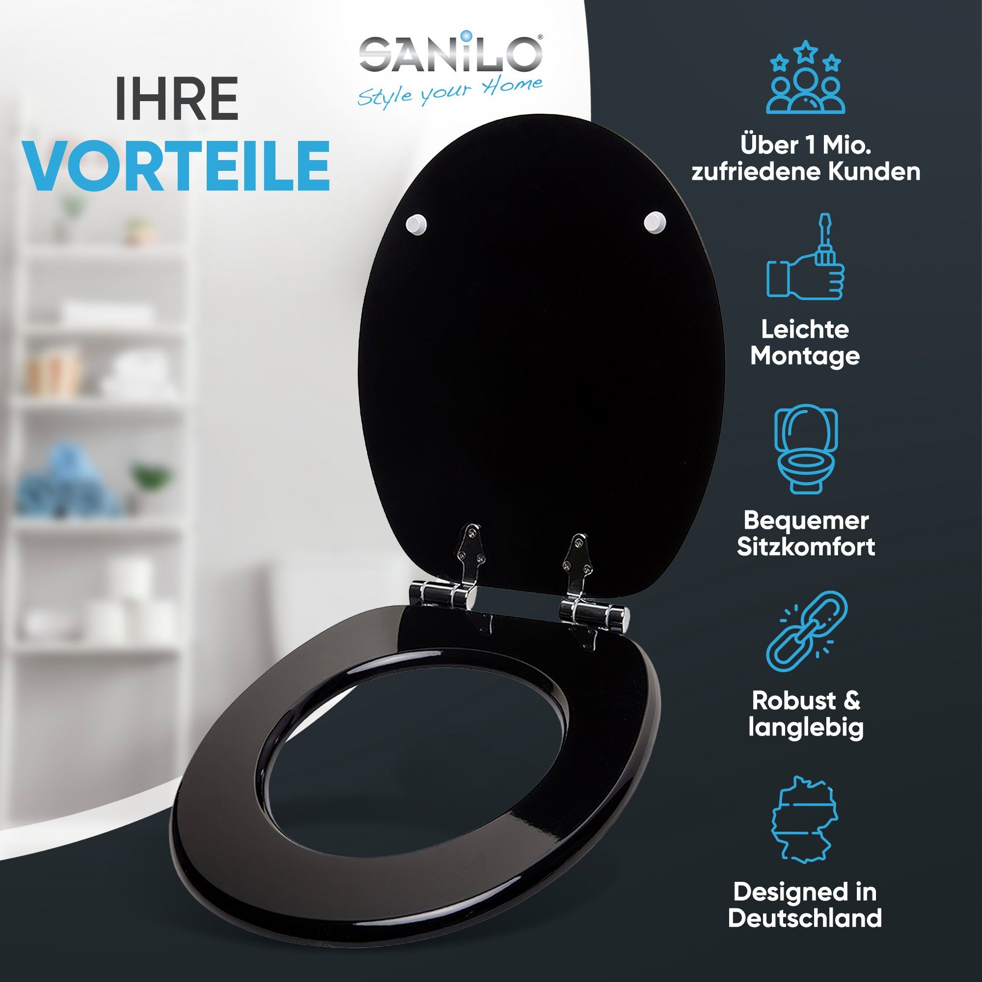 Sanilo WC-Sitz Schwarz, mit Absenkautomatik, hochwertig günstig online kaufen