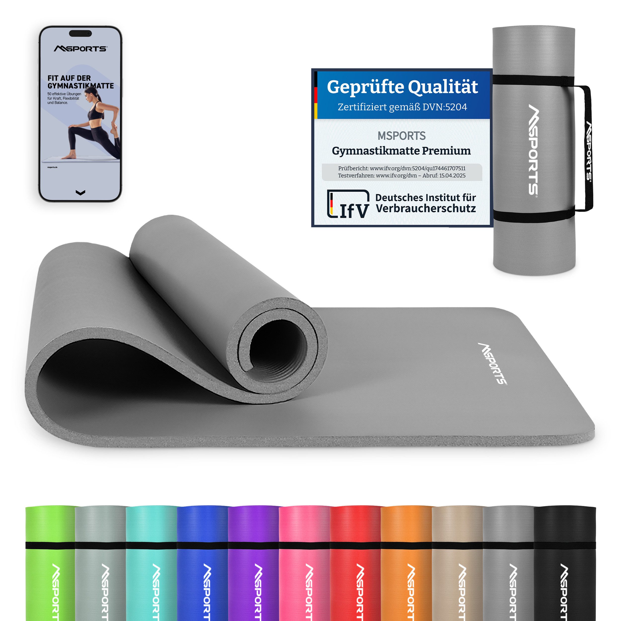Gymnastikmatte Yogamatte inkl. Tragegurt + Poster + Workout App