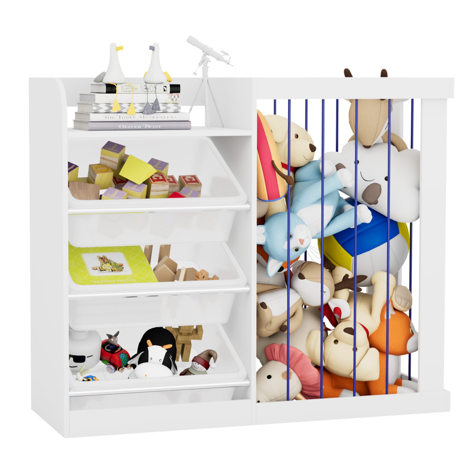 radelldar Spielzeugtruhe 2 in 1 Kinderregal, mit 3 Aufbewahungsbox, 95x34x8 günstig online kaufen