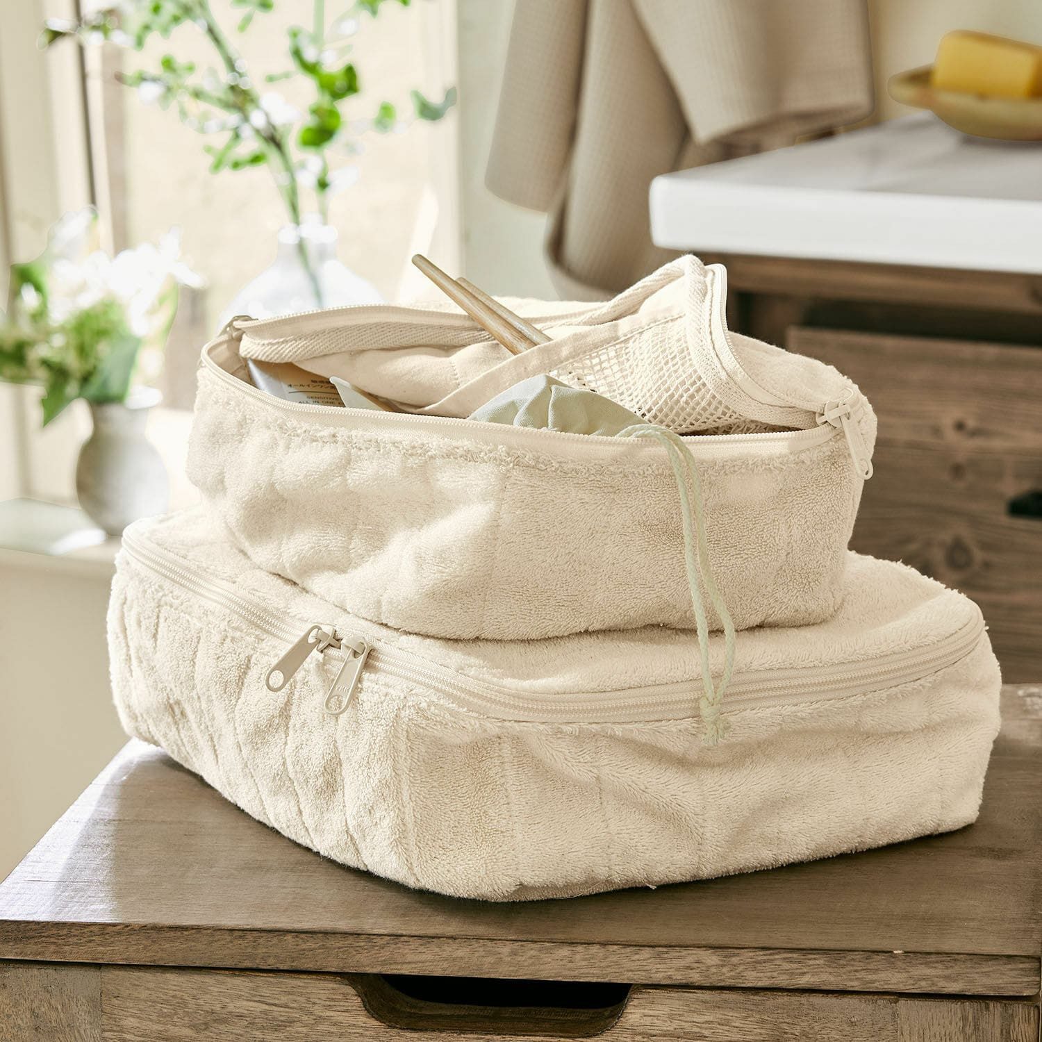 Mirabeau Handtasche Kosmetiktasche 2er Set Invarel creme