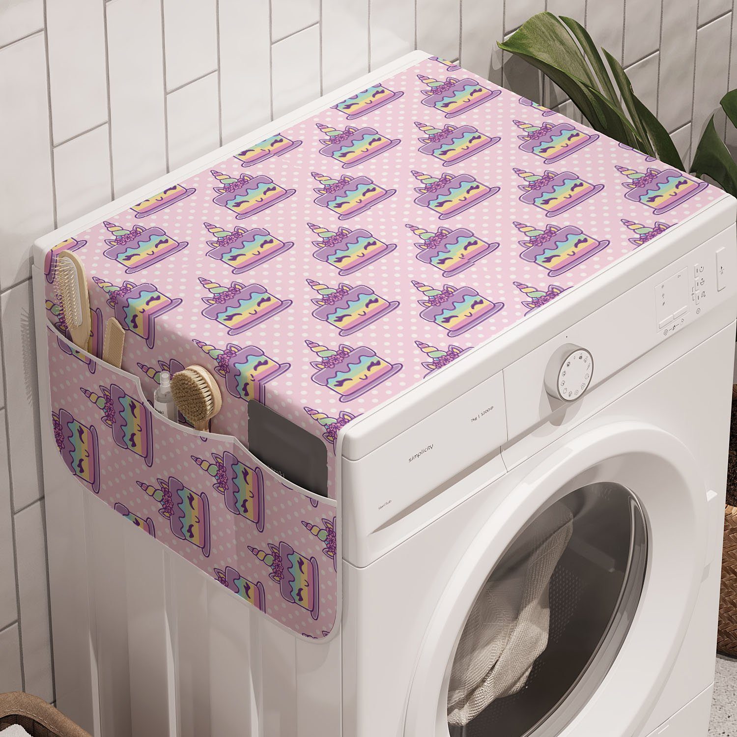 Abakuhaus Badorganizer Anti-Rutsch-Stoffabdeckung für Waschmaschine Trockner, und Rosa Tupfen Einhorn-Kuchen Lustige