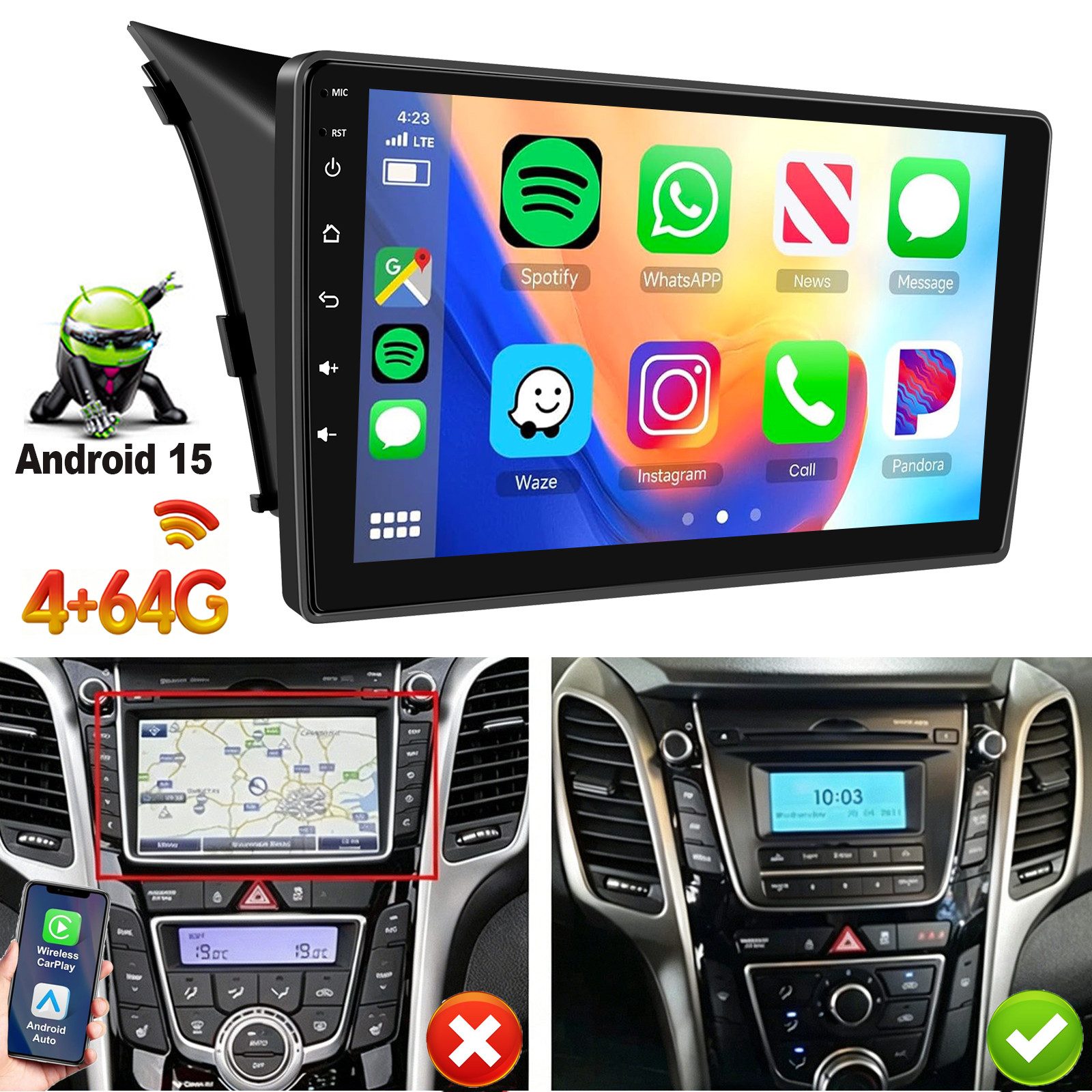 ESSGOO 64/128G Android 15 Für Hyundai i30 2012-2016 Carplay GPS Navi WIFI DAB Autoradio (RDS, 4+64GB(optional), FM, DAB+ (optional), ASP, Wireless Apple Carplay & Android Auto,2 DIN,WiFi)
