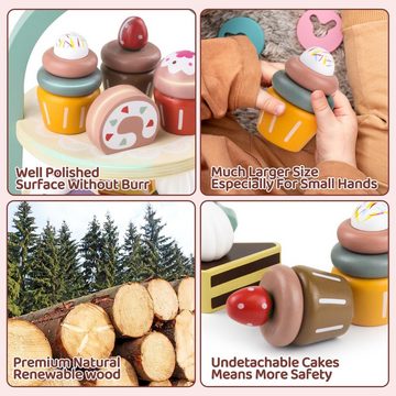 SOTOR Spielküche Spielküche Kinderküche Dessert Holz, Teeservice Zubehör für Spielküche Holz, Teeparty Rollenspiel Geschenk für Kinder Mädchen Jungen