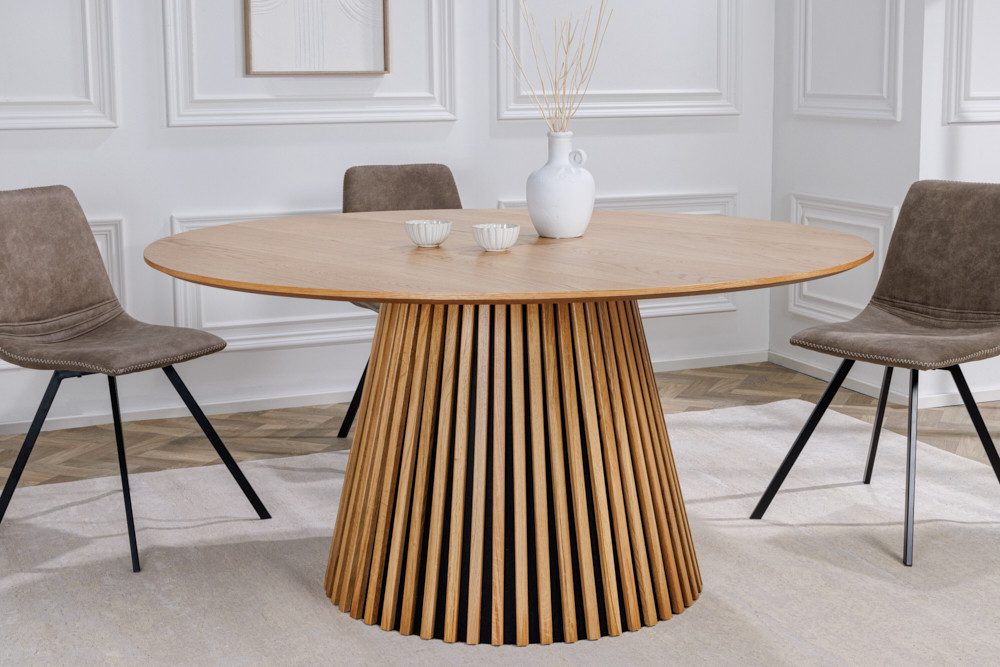 riess-ambiente Esstisch VALHALLA WOOD Ø140cm natur (Einzelartikel, 1-St), Küche · Eiche-Design · lackiert · rund · Säulenfuß · Japandi Style