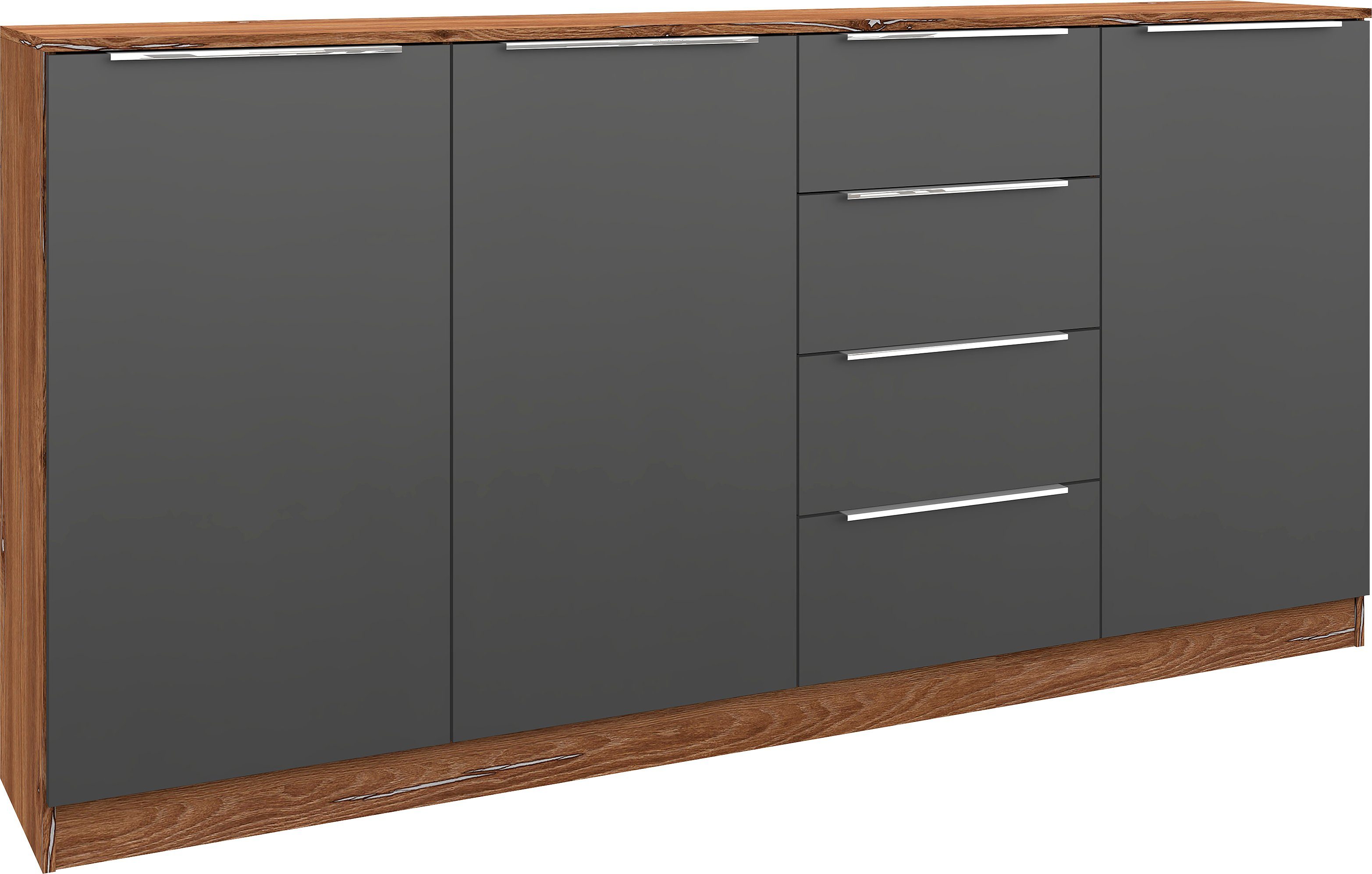 borchardt Möbel Highboard Oliva, Breite 200cm, moderne Kommode mit glänzenden Metallgriffen, viel Stauraum, Türen und Schubladen, Einlegeböden verstellbar