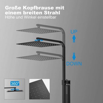 YOOZENA Duschsystem mit Thermostat Regendusche mit armatur, Duscheset, mit - 25 X 25 CM Kopfbrause - Duschkopf mit Schlauch und Halterung