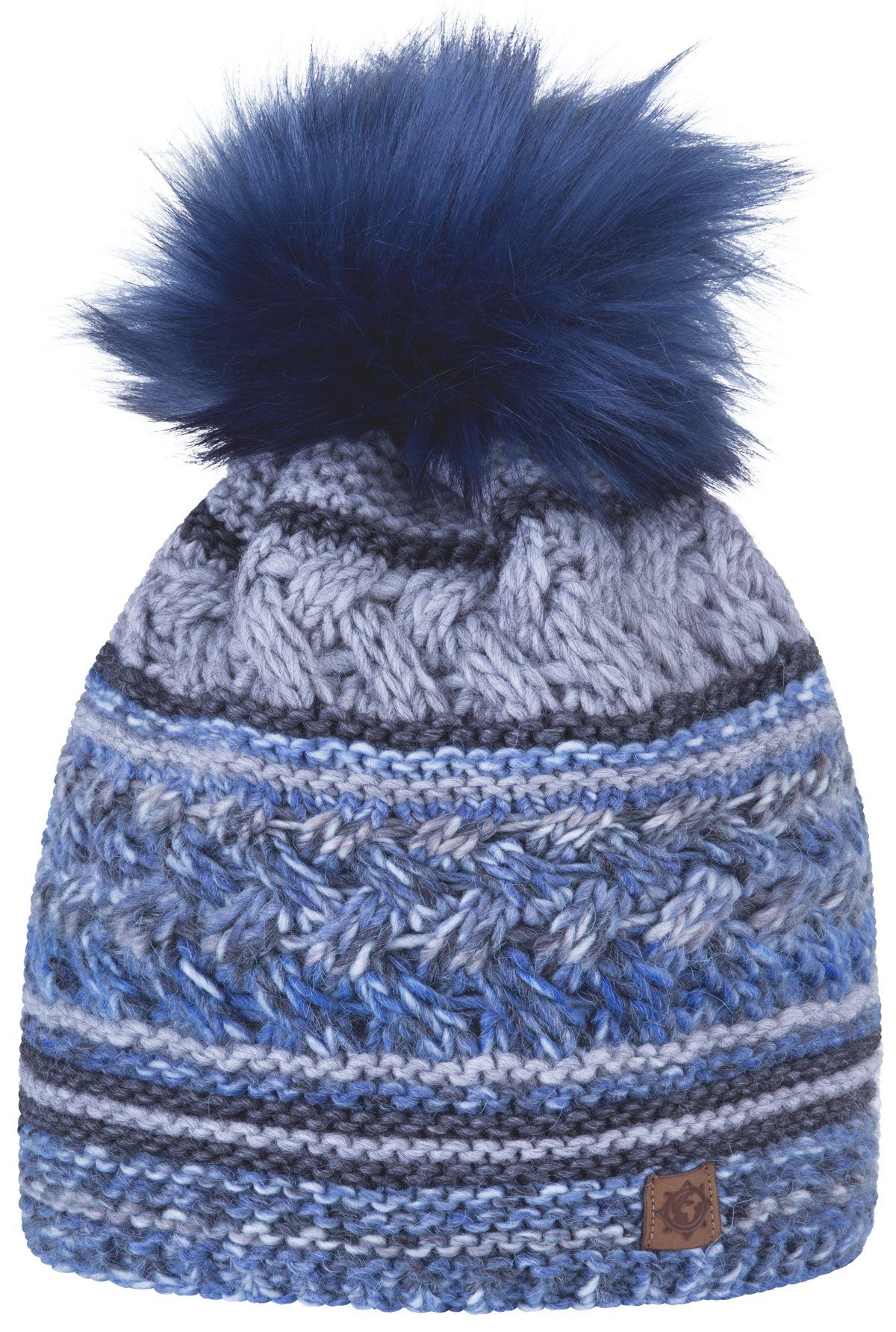 gefüttert Beanie Winter Damen Bommelmütze Strickmütze blau (1-St) Wintermütze compagno