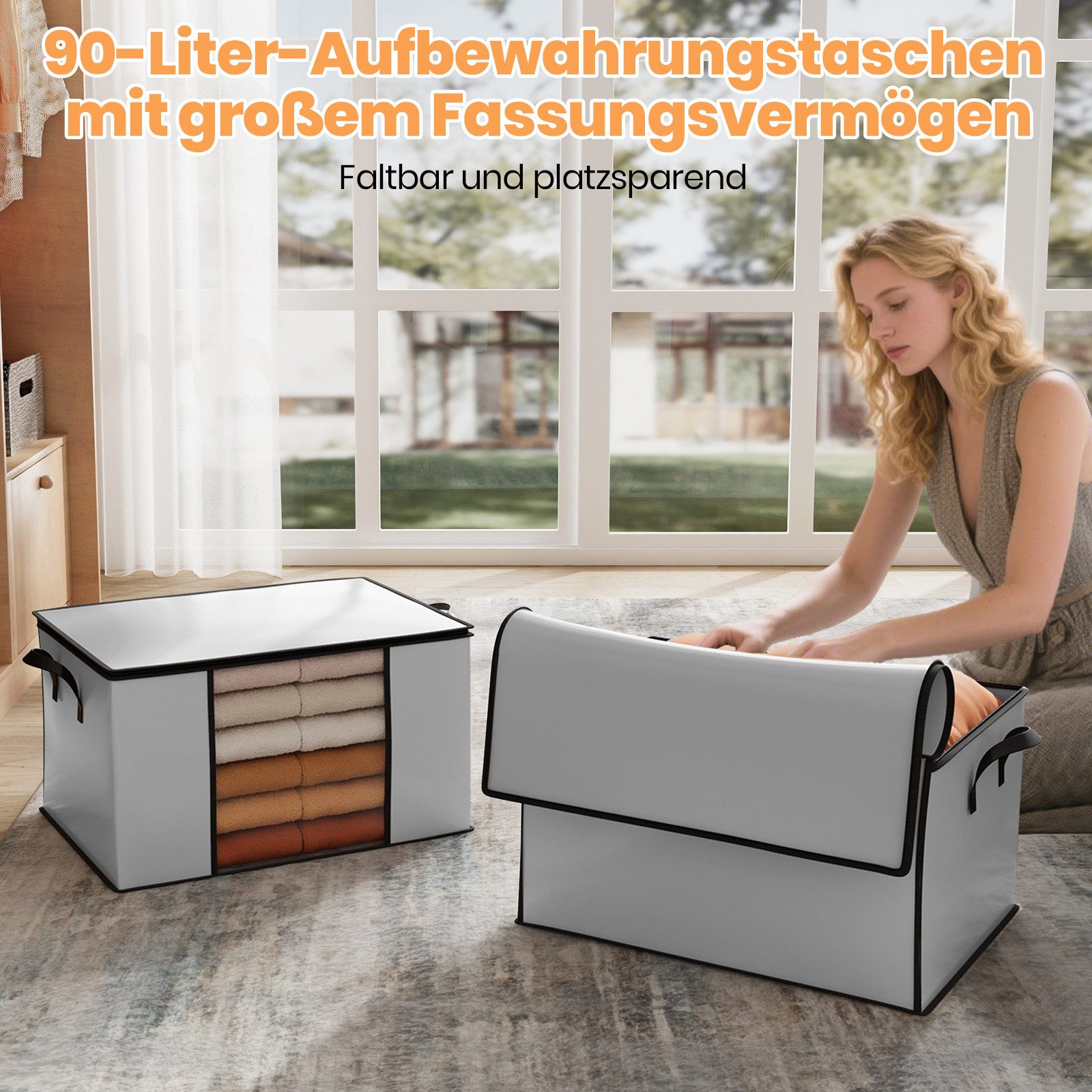 Oak&Tea Aufbewahrungstasche Aufbewahrungstasche mit Deckel Aufbewahrungsboxen für bettdecken (6-tlg), 90L Kleiderboxen für Kleiderschrank Organizer