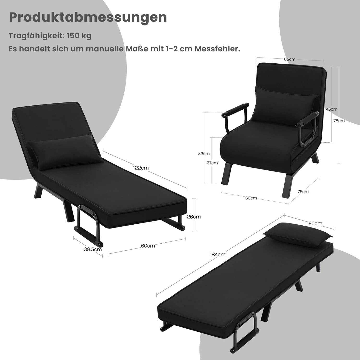 Woltu Schlafsofa, 1 Teile, Schlafsessel 3 in 1, mit Bettfunktion, Sofabett Gästebett