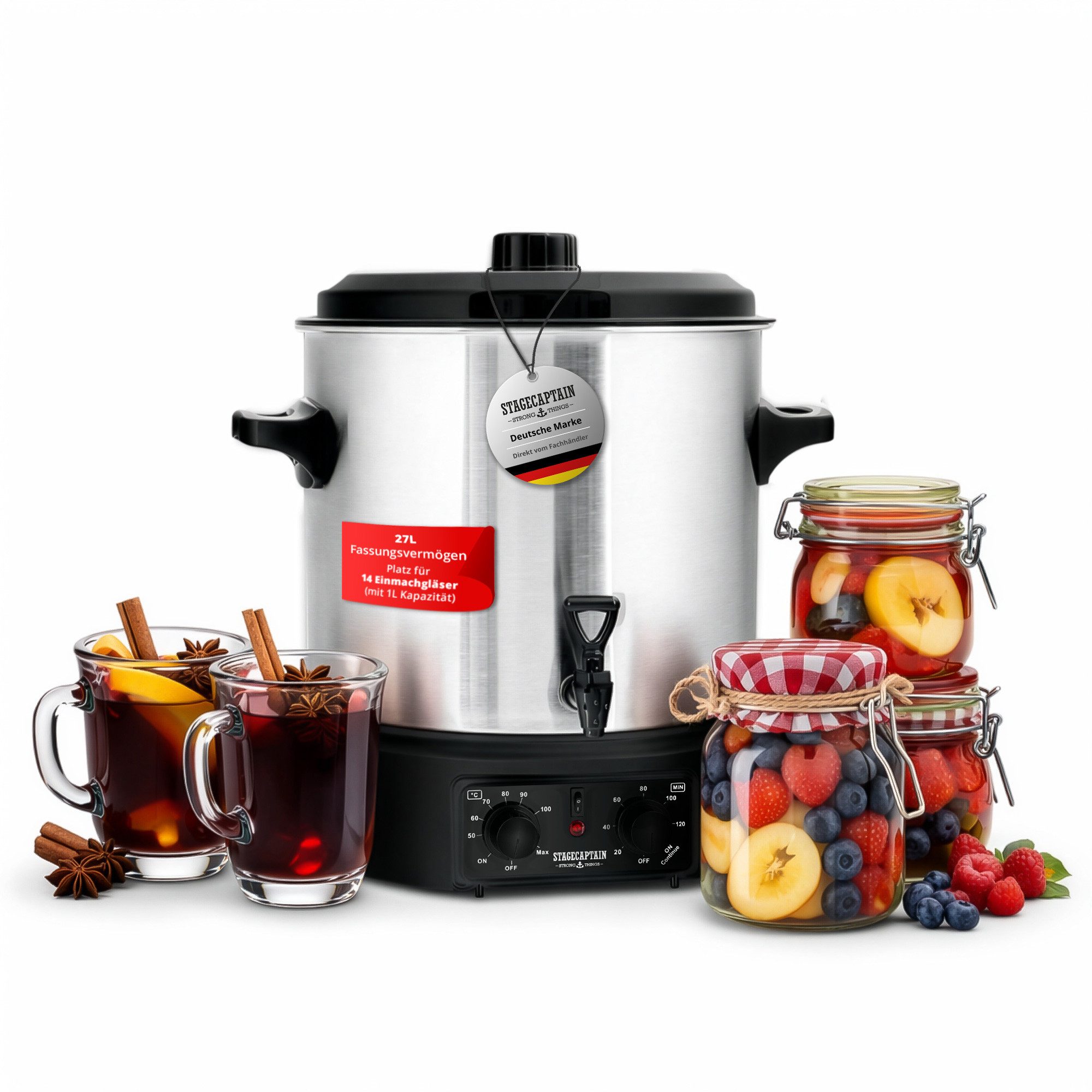 Stagecaptain Einkoch- und Glühweinautomat GWK-27A Glühweinkocher 27 L, 2000 W, Abschaltautomatik bei zu niedrigem Wasserstand