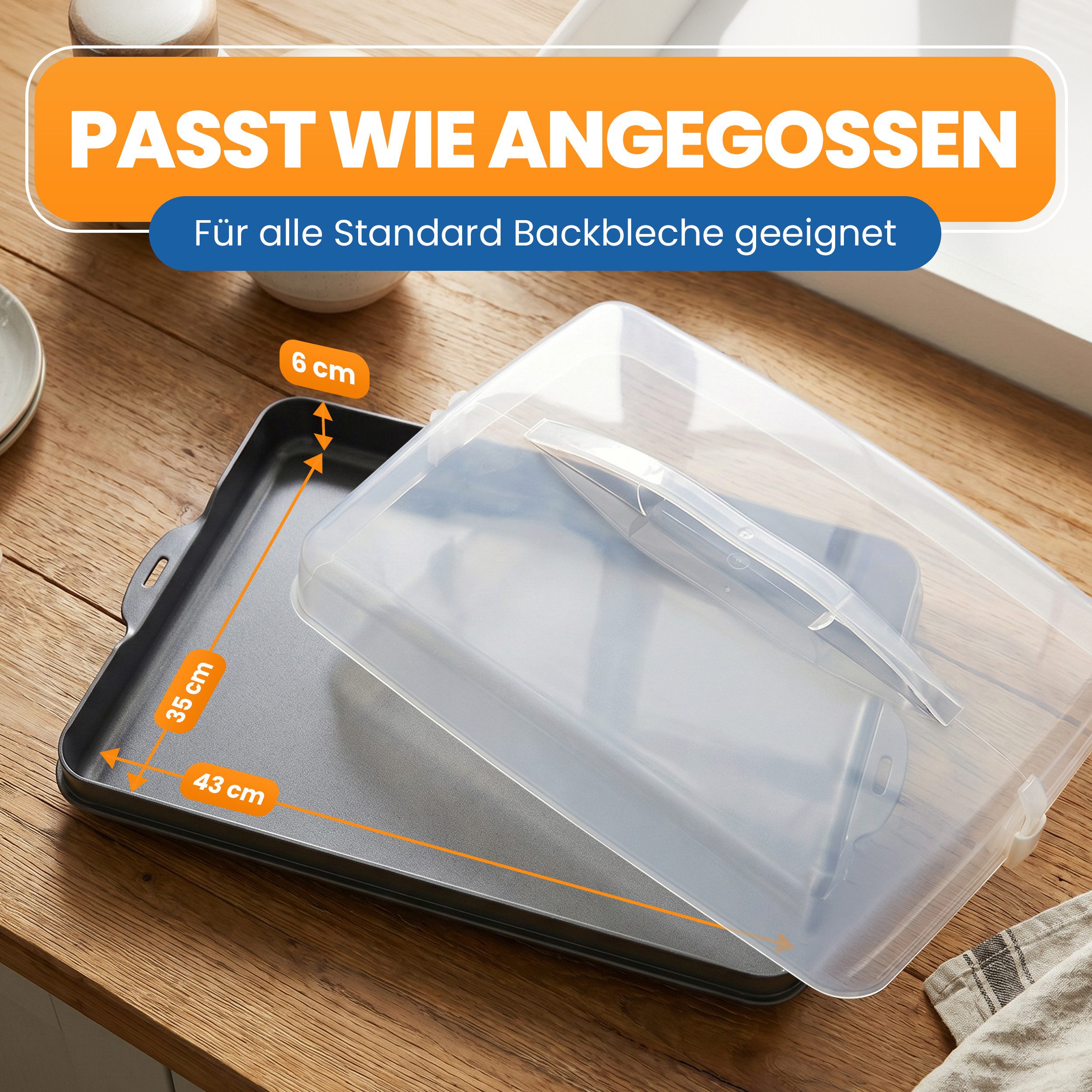 EUROHOME Kuchentransportbox Kuchencontainer - Blechkuchen Behälter mit Tragegriff - Kuchenhaube, Kunststoff, (1-tlg., Tortenbehälter 50 x 38 cm), Servier- und T – Bild 4 von 5