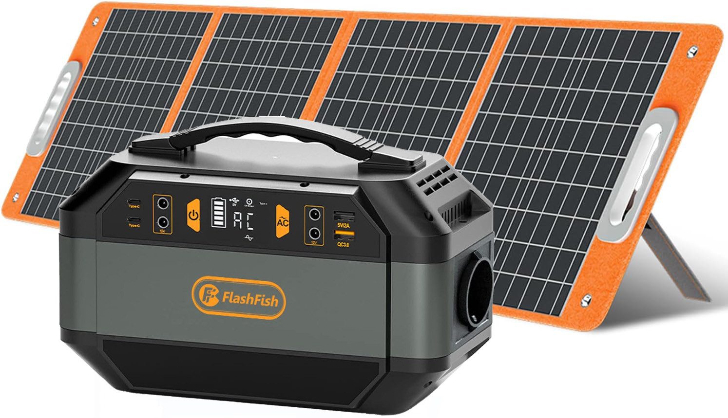 Flashfish Stromerzeuger Tragbare Powerstation 330W(600W Spitze),288,6Wh Akku,9 Ausgänge, 0,3 in kW, mit 100w Solarpanel für Camping Wohnmobil und als Notstromaggregat