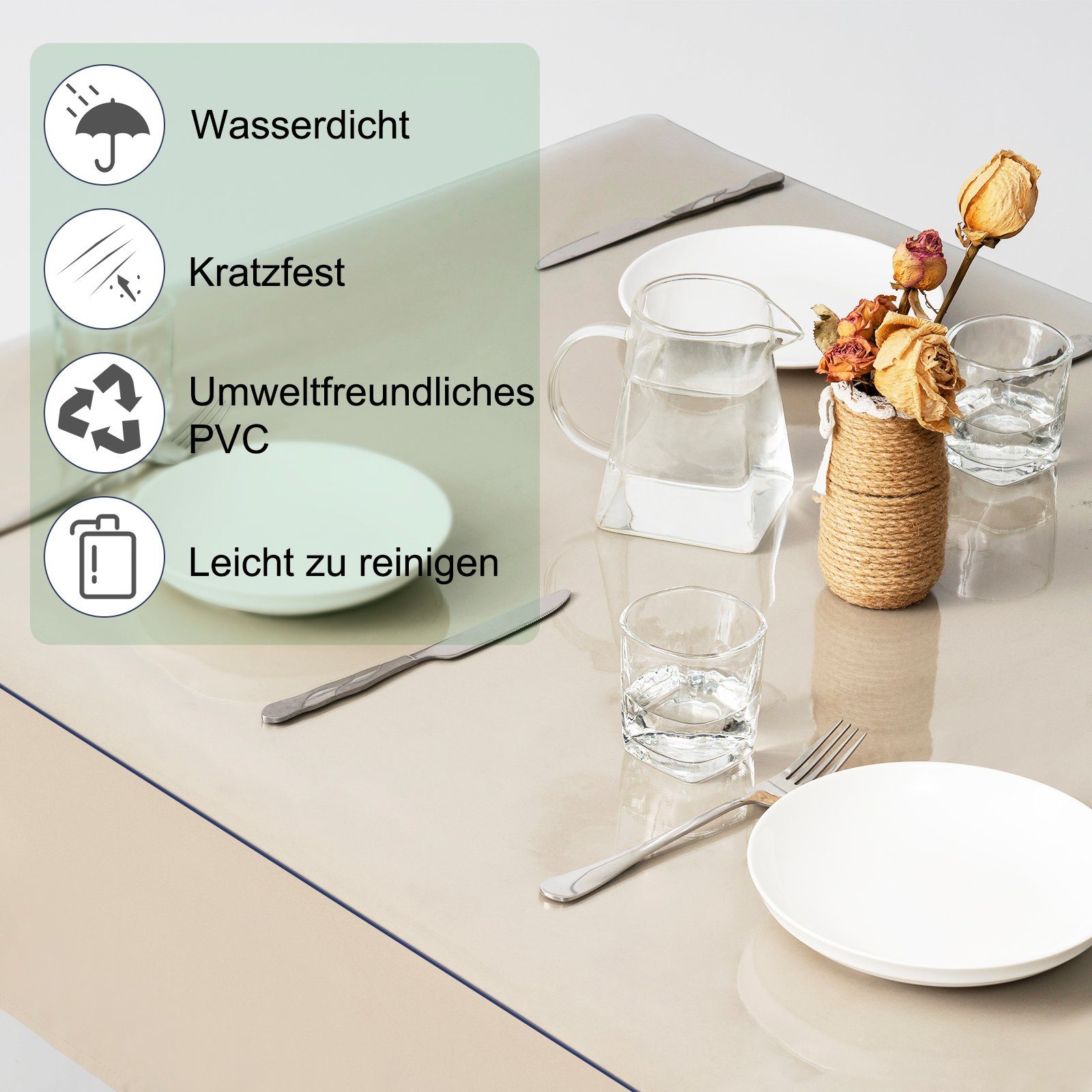 Woltu Tischdecke (1-tlg), 2 mm Wasserdicht Durchsichtige Tischfolie aus PVC