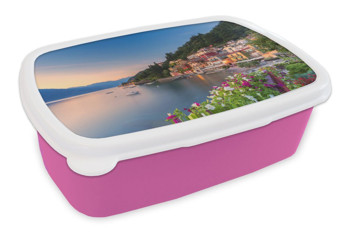 MuchoWow Lunchbox Italien rosa Mädchen, See, Erwachsene, (2-tlg), für - Kunststoff, Brotdose Sonnenuntergang Kinder, - Snackbox, Kunststoff Brotbox