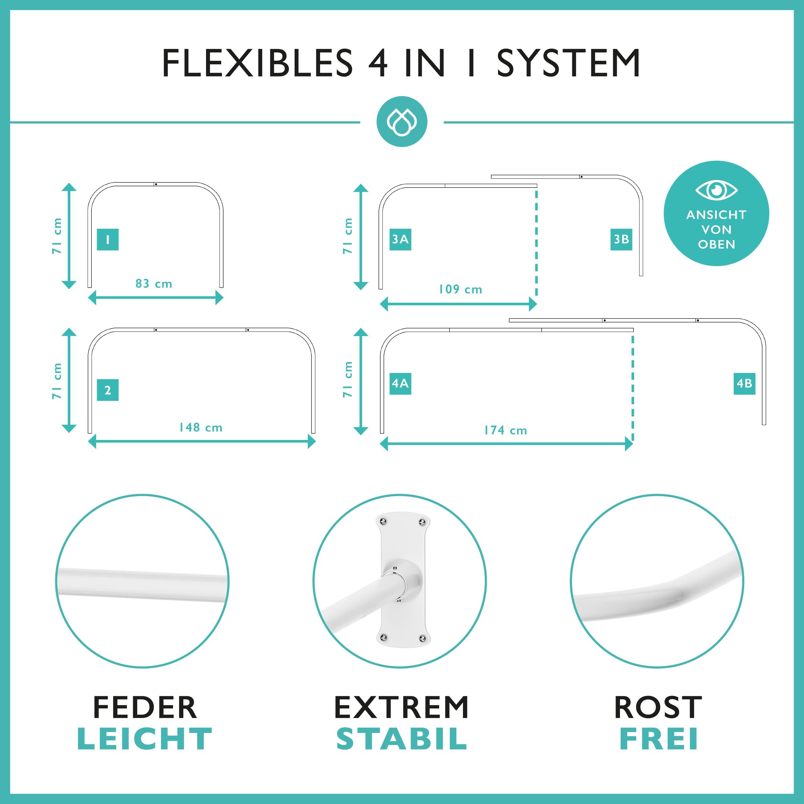 Laakfeld Duschvorhangstange L Form & Duschstange U Form 4 in 1 System inkl. günstig online kaufen