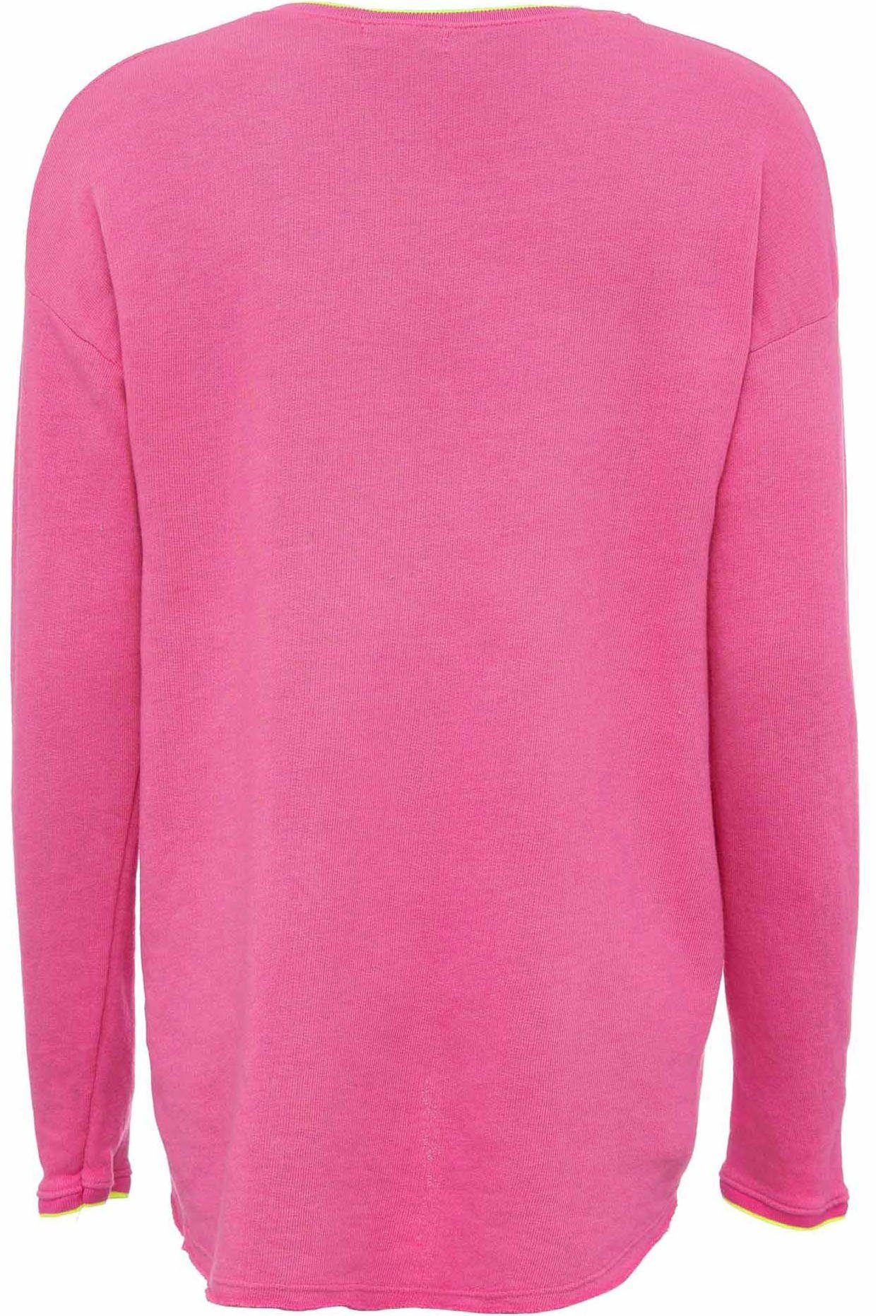 Sweatshirt Kontrastnaht V-Ausschnitt mit Zwillingsherz pink