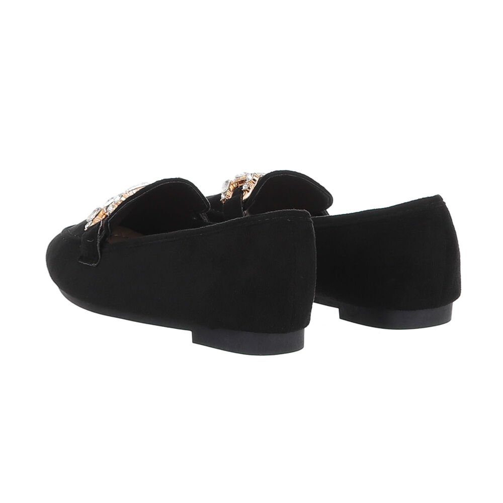 Ital-Design Damen Mokassins Freizeit Slipper Blockabsatz Mokassins in Schwarz