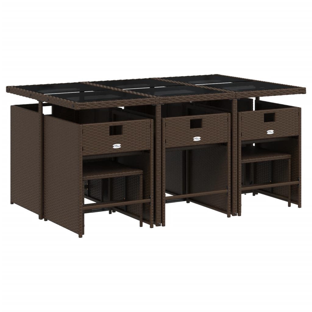 vidaXL Garten-Essgruppe 11-tlg. Garten-Essgruppe mit Kissen Braun Poly Rattan, (10-tlg)
