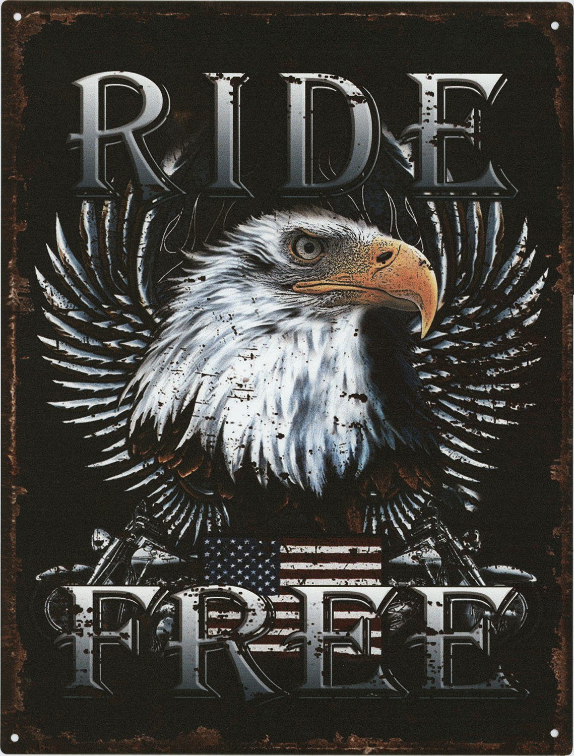 Moritz Metallschild Blechschild Ride Free USA Adler, (Einzeln), 25 x 33 cm Vintage Retro Deko Schild Metallschild Wandbild Schild
