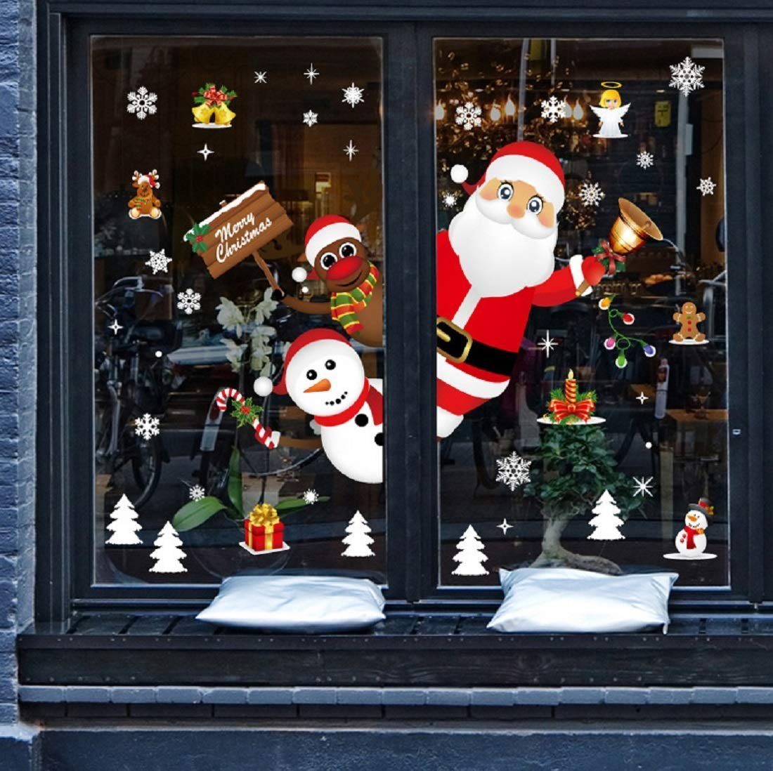 Abnehmbare Wandtattoo Weihnachten SOTOR Haftende Weihnachten Aufkleber Schneeman Aufkleber Weihnachtsman Deko, Fensterbild PVC Statisch Fenster
